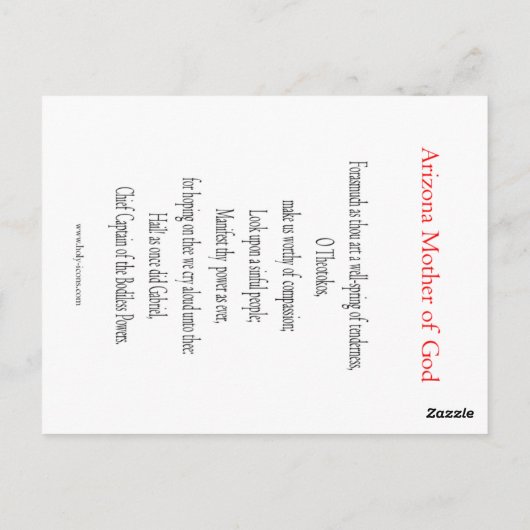 Arizona Moeder van God Prayer Kaart (Achterkant)