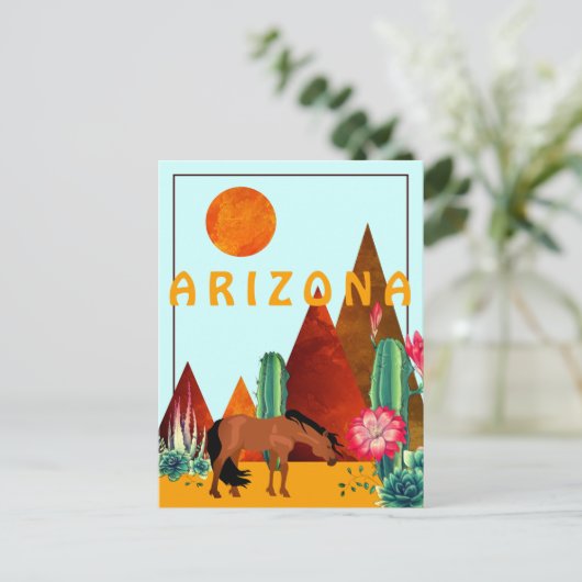 Arizona ~ Mountains, Cacti and Horse Desert Briefkaart (Staand voorkant)