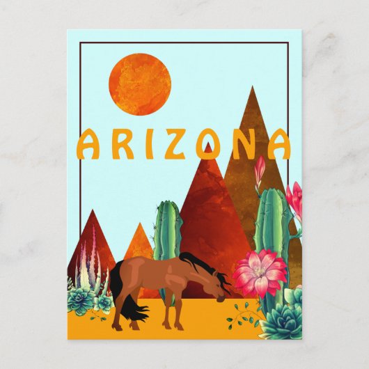Arizona ~ Mountains, Cacti and Horse Desert Briefkaart (Voorkant)