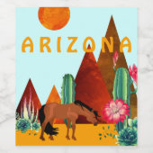 Arizona ~ Mountains, Cacti and Horse Desert Wijn Etiket (Enkel label)