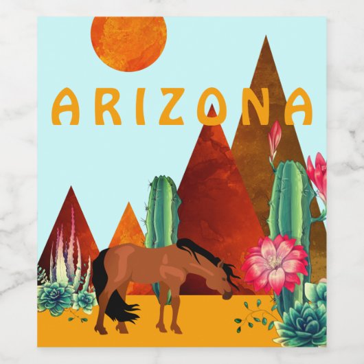 Arizona ~ Mountains, Cacti and Horse Desert Wijn Etiket (Enkel label)