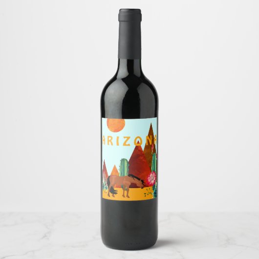 Arizona ~ Mountains, Cacti and Horse Desert Wijn Etiket (Voorkant)