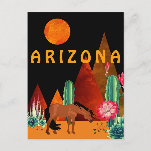 Arizona ~ Mountains, Desert, Horse and Full Moon Briefkaart (Voorkant)