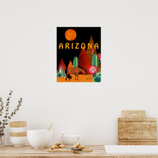 Arizona ~ Mountains, Desert, Horse and Full Moon Poster (Keuken)