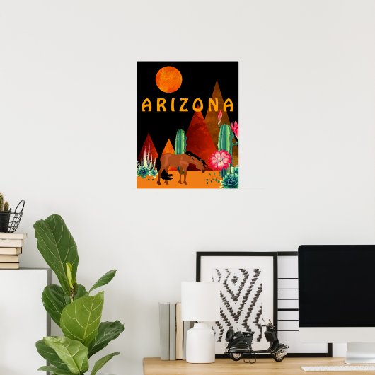 Arizona ~ Mountains, Desert, Horse and Full Moon Poster (Thuiskantoor)