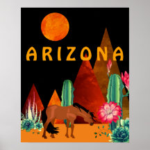 Arizona ~ Mountains, Desert, Horse and Full Moon