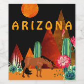 Arizona ~ Mountains, Desert, Horse and Full Moon Wijn Etiket (Enkel label)