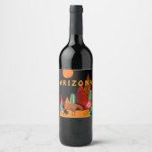 Arizona ~ Mountains, Desert, Horse and Full Moon Wijn Etiket (Voorkant)