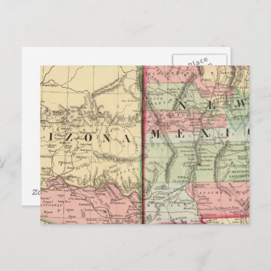Arizona, New Mexico Map van Mitchell Briefkaart (Voorkant / Achterkant)