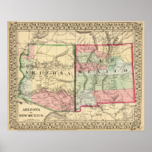 Arizona, New Mexico Map van Mitchell Poster