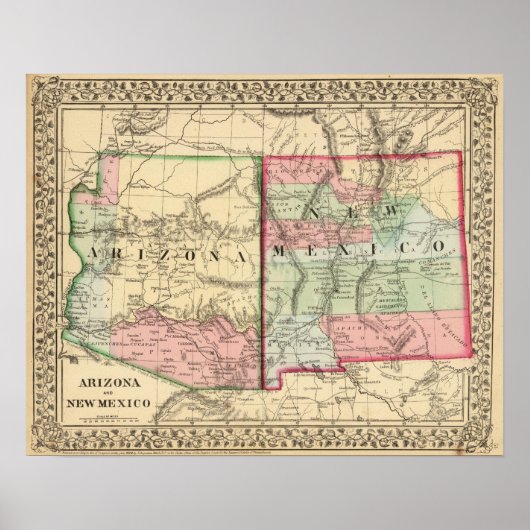 Arizona, New Mexico Map van Mitchell Poster (Voorkant)
