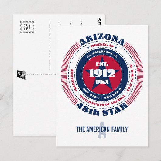 Arizona, Phoenix, AZ, Patriottisch, Monogram Briefkaart (Voorkant / Achterkant)