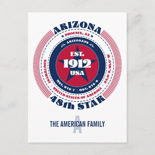 Arizona, Phoenix, AZ, Patriottisch, Monogram Briefkaart (Voorkant)