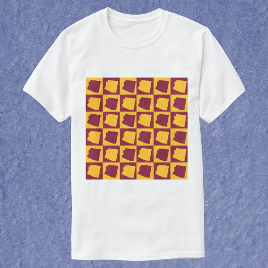 Arizona Pop Art Schachbrettpatroon Maroon Goud T-shirt