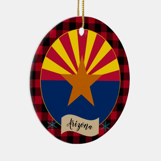 Arizona, Red buffalo plaid & Arizona Flag, Verenig Keramisch Ornament (Rechts)