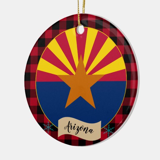 Arizona, Red buffalo plaid & Arizona Flag, Verenig Keramisch Ornament (Links)