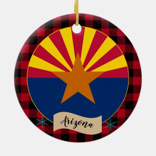 Arizona, Red buffalo plaid & Arizona Flag, Verenig Keramisch Ornament (Achterkant)