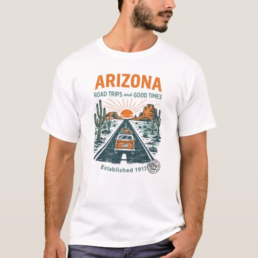 Arizona Roadtrips Retro Woestijn Design T-shirt (Voorkant)