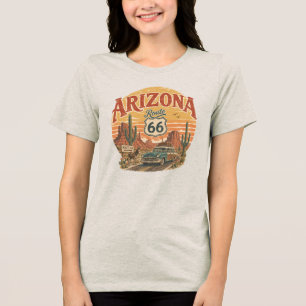 Arizona Route 66 Vintage Woestijn Zonsondergang Tri-Blend Shirt