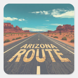 Arizona Route Woestijnweg Grafische Kunst Vierkante Sticker