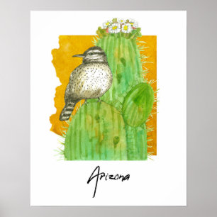 Arizona Saguaro Bloeiende Cactus Winterkoning Voge Poster