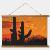 Arizona Saguaro Cacti met heldere Oranje zonsonder Hangend Wandkleed (Voorkant)