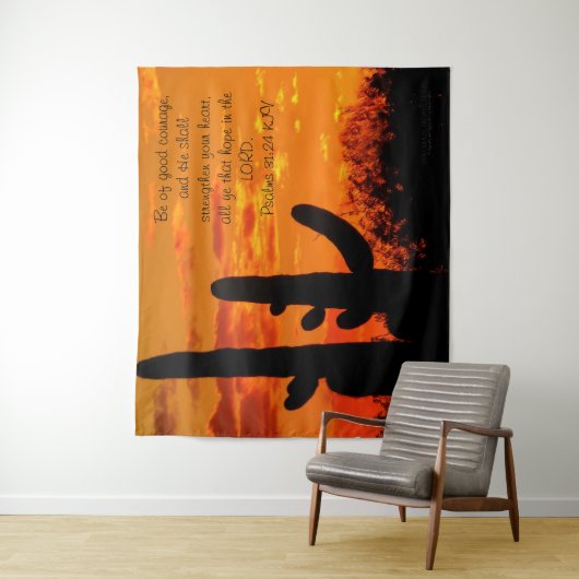 Arizona Saguaro Cacti met heldere Oranje zonsonder Wandkleed (In situ)