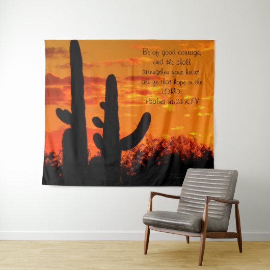 Arizona Saguaro Cacti met heldere Oranje zonsonder Wandkleed (In Situ (horizontaal))