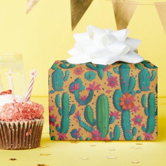 Arizona Saguaro Cactus Floral Seamless Pattern Cadeaupapier (Verjaardagsfeest)