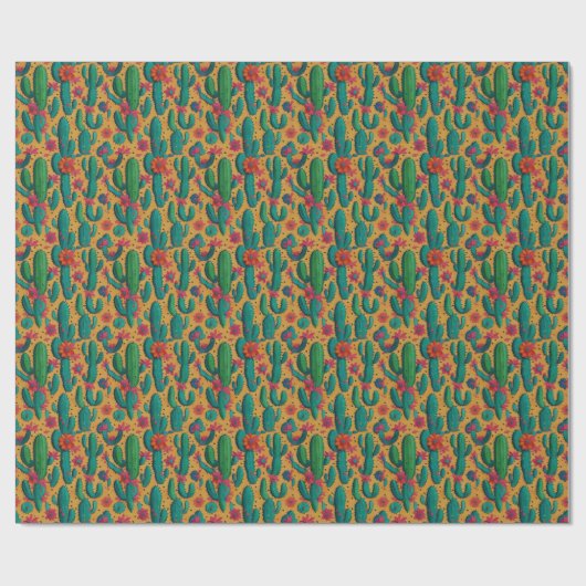 Arizona Saguaro Cactus Floral Seamless Pattern Cadeaupapier (Vlak)