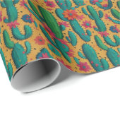 Arizona Saguaro Cactus Floral Seamless Pattern Cadeaupapier (Rol Hoek)