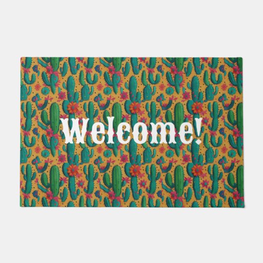 Arizona Saguaro Cactus Floral Seamless Pattern Deurmat (Voorkant)