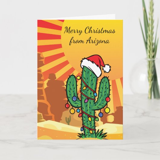 Arizona Saguaro Cactus Kerstmis Feestdagen Kaart (Voorkant)