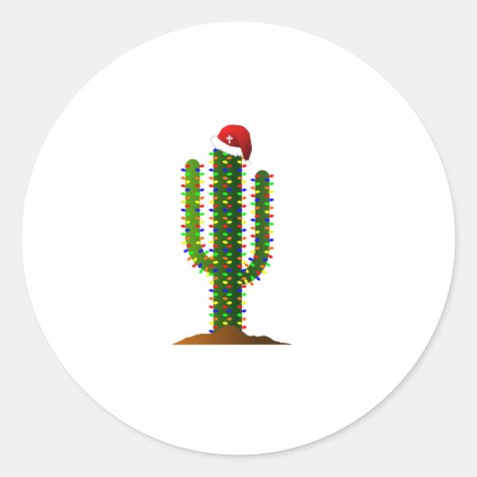 Arizona Saguaro Cactus Kerstverlichting Ronde Sticker (Voorkant)