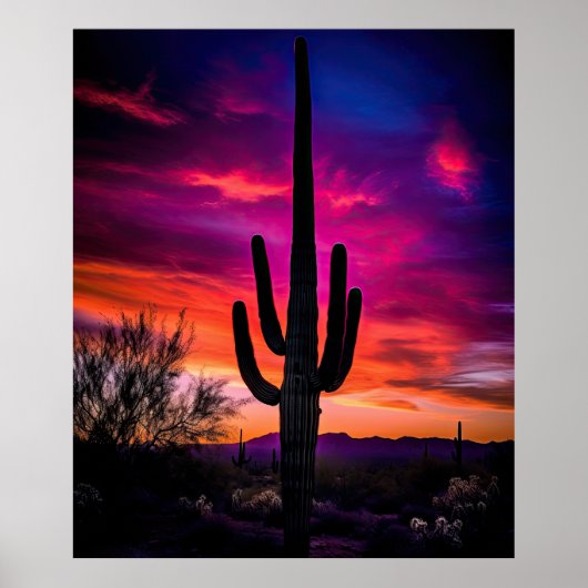 Arizona Saguaro Cactus SouthWestern Desert Sunset Poster (Voorkant)