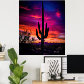 Arizona Saguaro Cactus SouthWestern Desert Sunset Poster (Thuiskantoor)