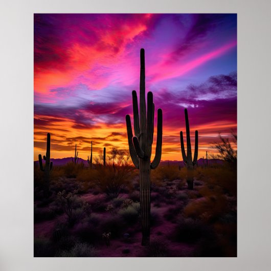 Arizona Saguaro Cactus SouthWestern Desert Sunset Poster (Voorkant)