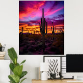 Arizona Saguaro Cactus SouthWestern Desert Sunset Poster (Thuiskantoor)