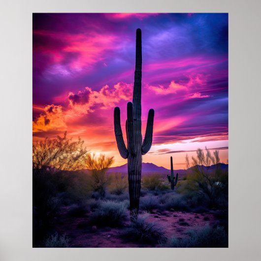 Arizona Saguaro Cactus SouthWestern Desert Sunset Poster (Voorkant)