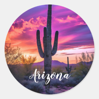 Arizona Saguaro Cactus SouthWestern Desert Sunset Ronde Sticker