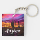 Arizona Saguaro Cactus SouthWestern Desert Sunset Sleutelhanger (Achterkant)
