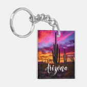 Arizona Saguaro Cactus SouthWestern Desert Sunset Sleutelhanger (Voorkant Links)