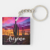 Arizona Saguaro Cactus SouthWestern Desert Sunset Sleutelhanger (Achterkant)