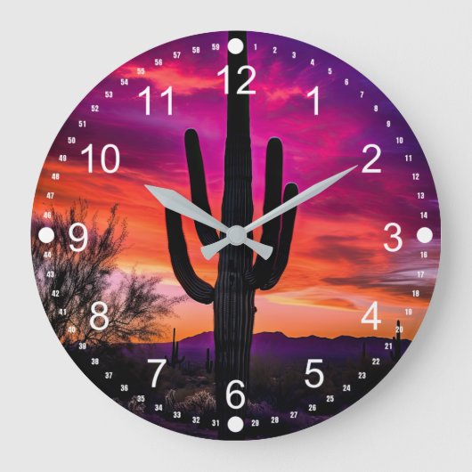 Arizona Saguaro Cactus Southwestern Sunset Grote Klok (Voorkant)