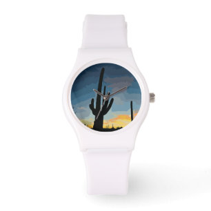 Arizona Saguaro Cactus Southwestern Sunset Horloge