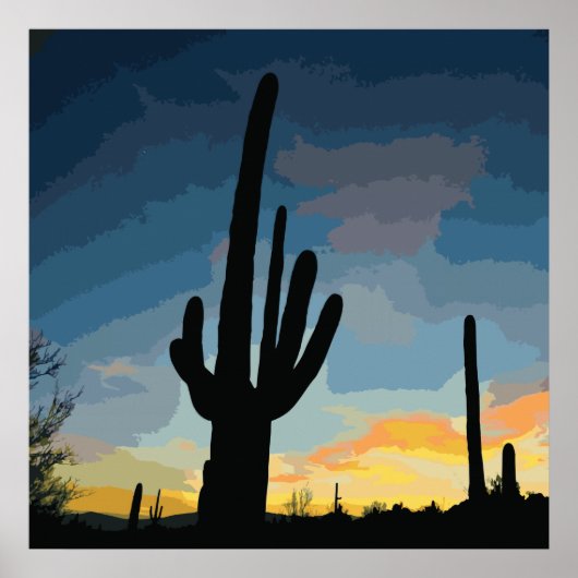 Arizona Saguaro Cactus Southwestern Sunset Poster (Voorkant)