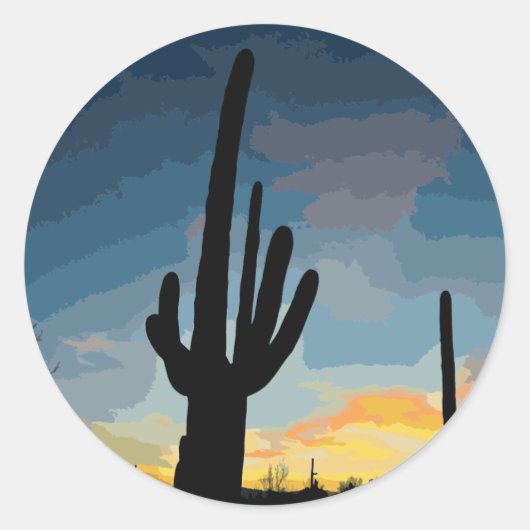 Arizona Saguaro Cactus Southwestern Sunset Ronde Sticker (Voorkant)
