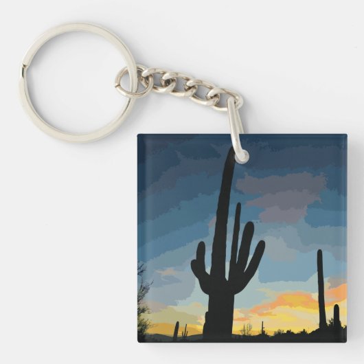 Arizona Saguaro Cactus Southwestern Sunset Sleutelhanger (Voorkant)