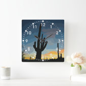 Arizona Saguaro Cactus Southwestern Sunset Vierkante Klok (Huis)