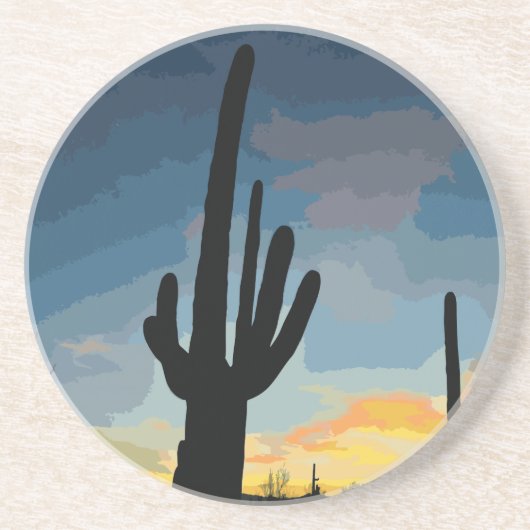 Arizona Saguaro Cactus Southwestern Sunset Zandsteen Onderzetter (Voorkant)